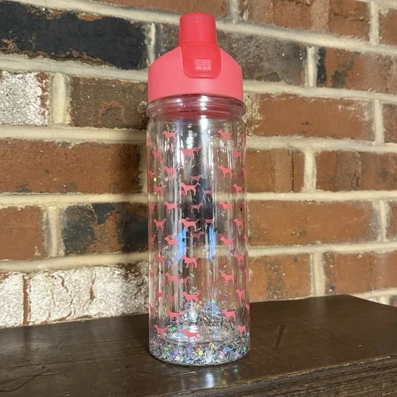 Victoria's Secret Pink Collegiate Water Bottle Glitter Pink Dog Flip top spout - Picture 2 of 6